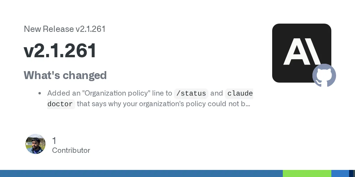 Claude Code v2.1.261 release on GitHub