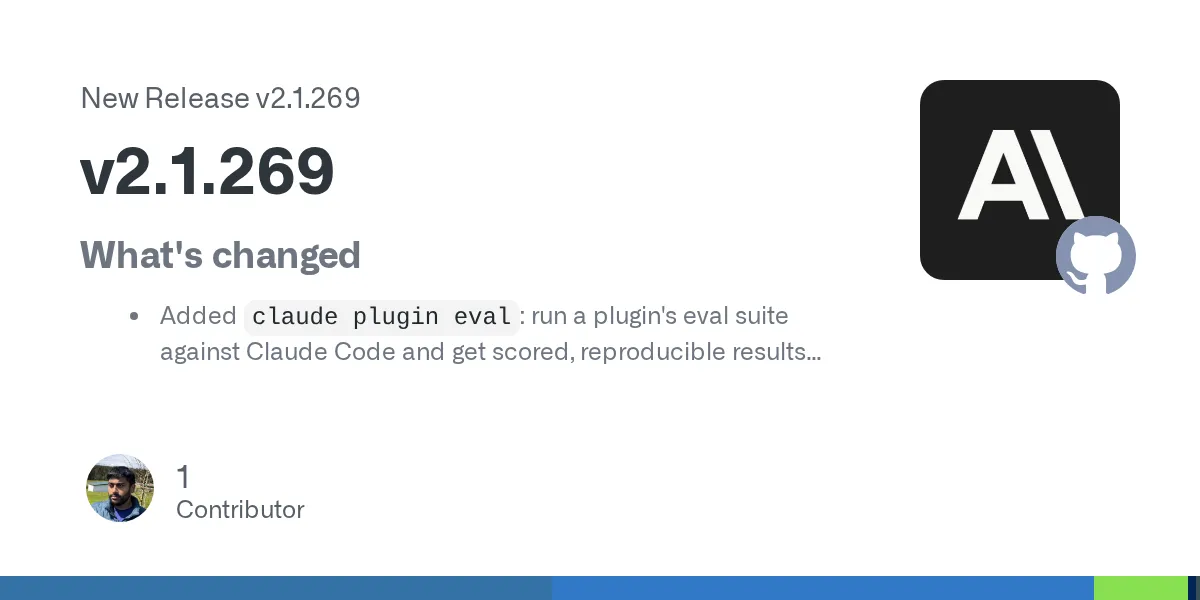 Claude Code v2.1.269 release on GitHub showing the plugin eval and output style changes