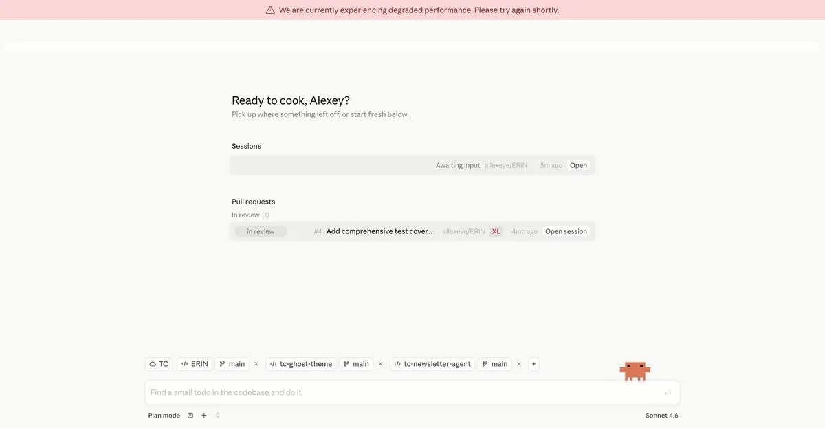 Leaked screenshot of Claude's Epitaxy desktop interface showing session management, pull request tracking, and multi-repo tabs