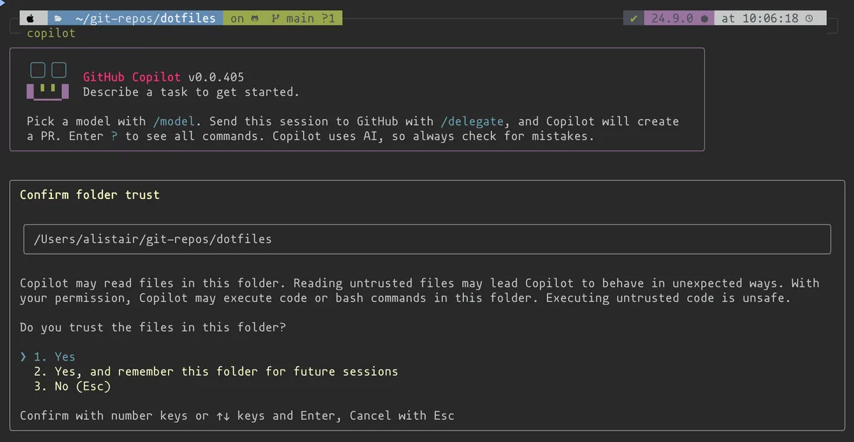GitHub Copilot CLI welcome screen