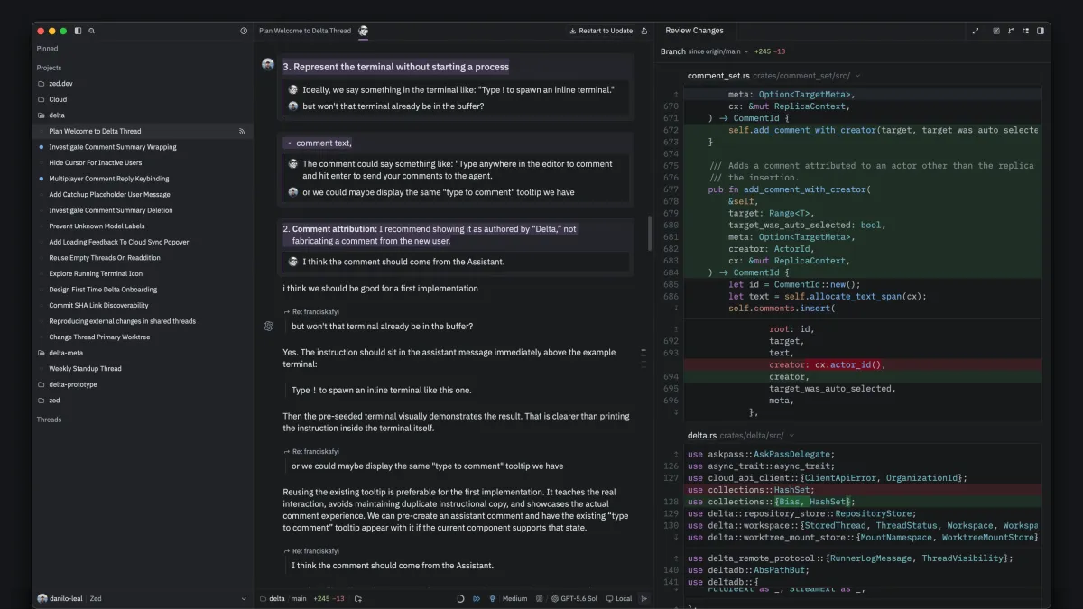 Zed Delta multiplayer coding environment for AI agents