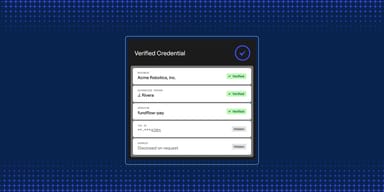 Baselayer product graphic showing a verified business, authorized person, and agent operator credential