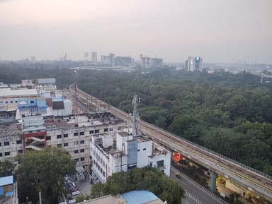 Aerial view of the Bangalore skyline from MG Road in 2024